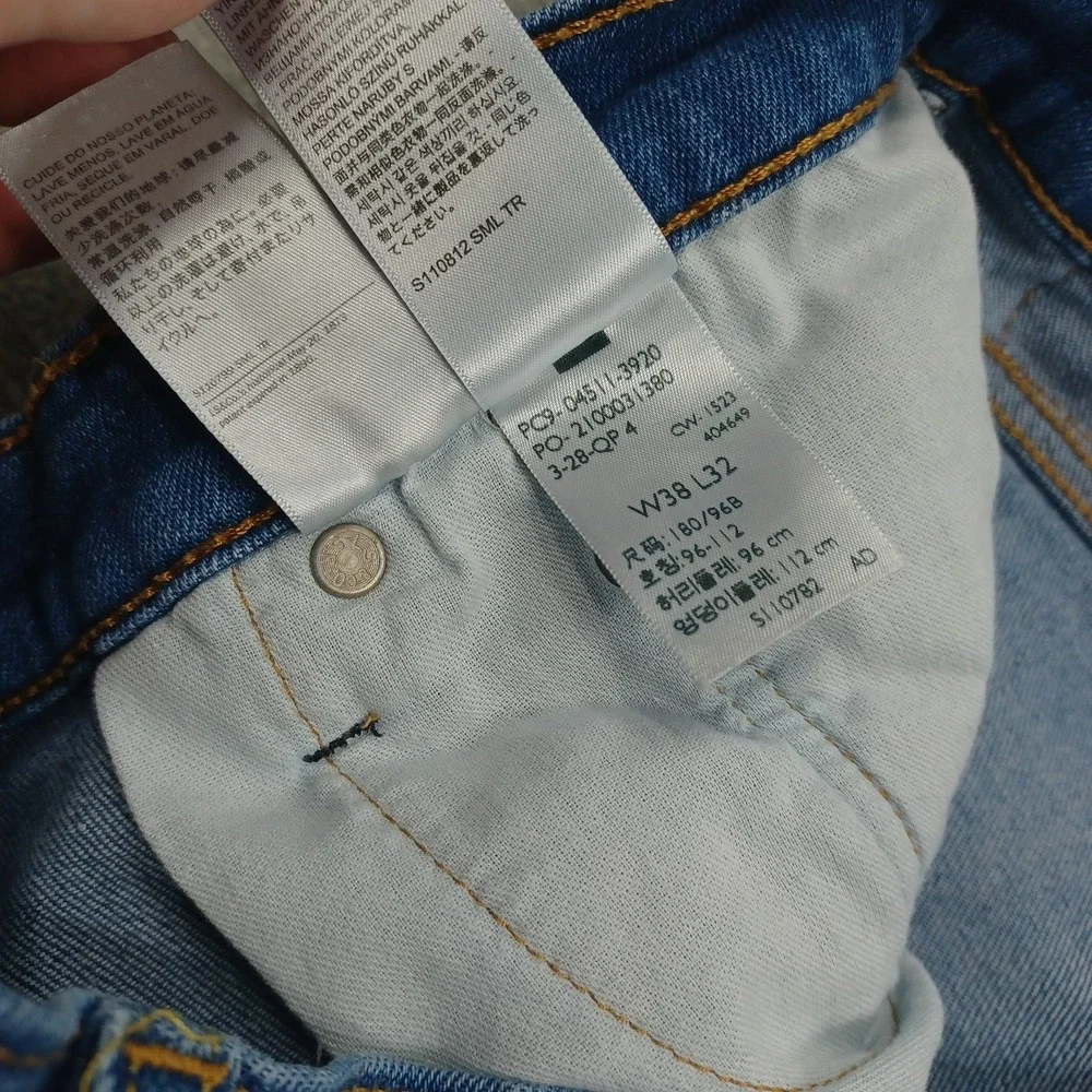 Levis 511 Jeans Mens 38x32 Blue Denim Slim Fit Distressed‎ Pockets Cotton